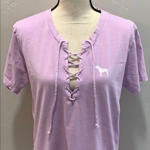 PINK Oversized T Shirt with Lace Up